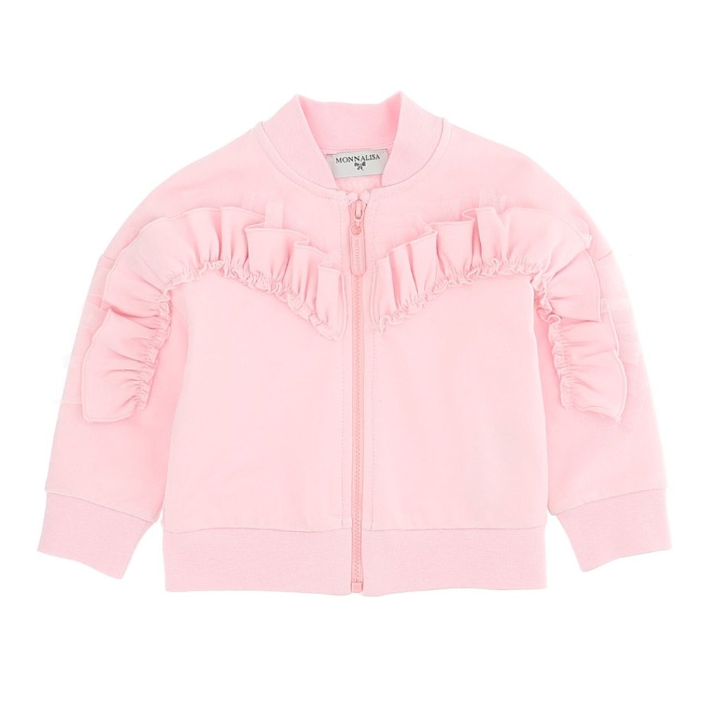 MonnaLisa pink baby girl's sweat suit with tulle ruffles